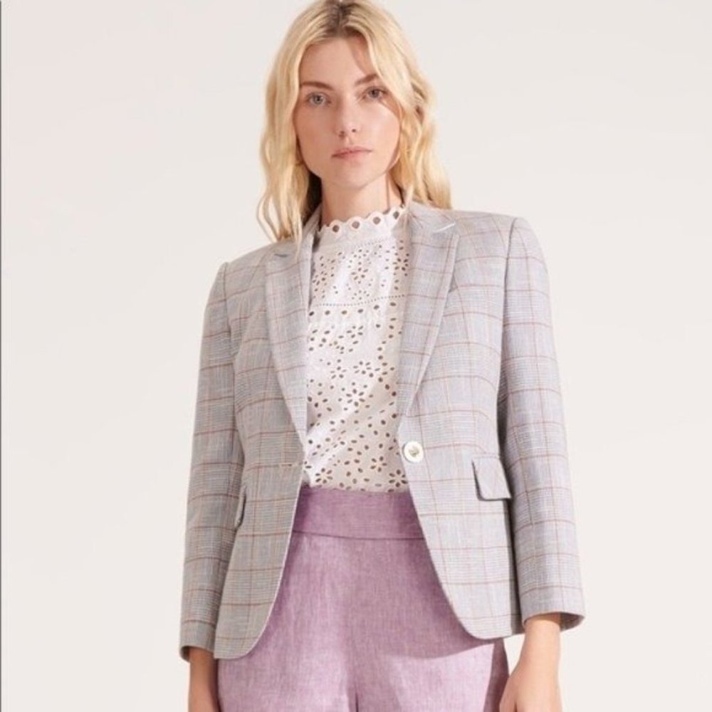 NWT Veronica Beard Schoolboy Plaid Dickey Jacket in Blue Multi Plus Size 24